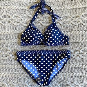 Boden blue-cream polka dot swim bikini US4 (S)